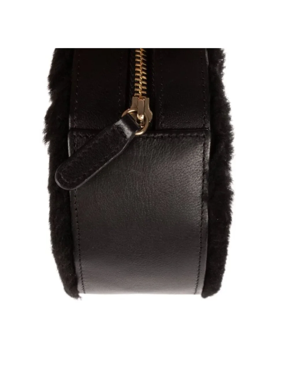 Chanel CC Shearling Chevron Round Crossbody Black Canvasa